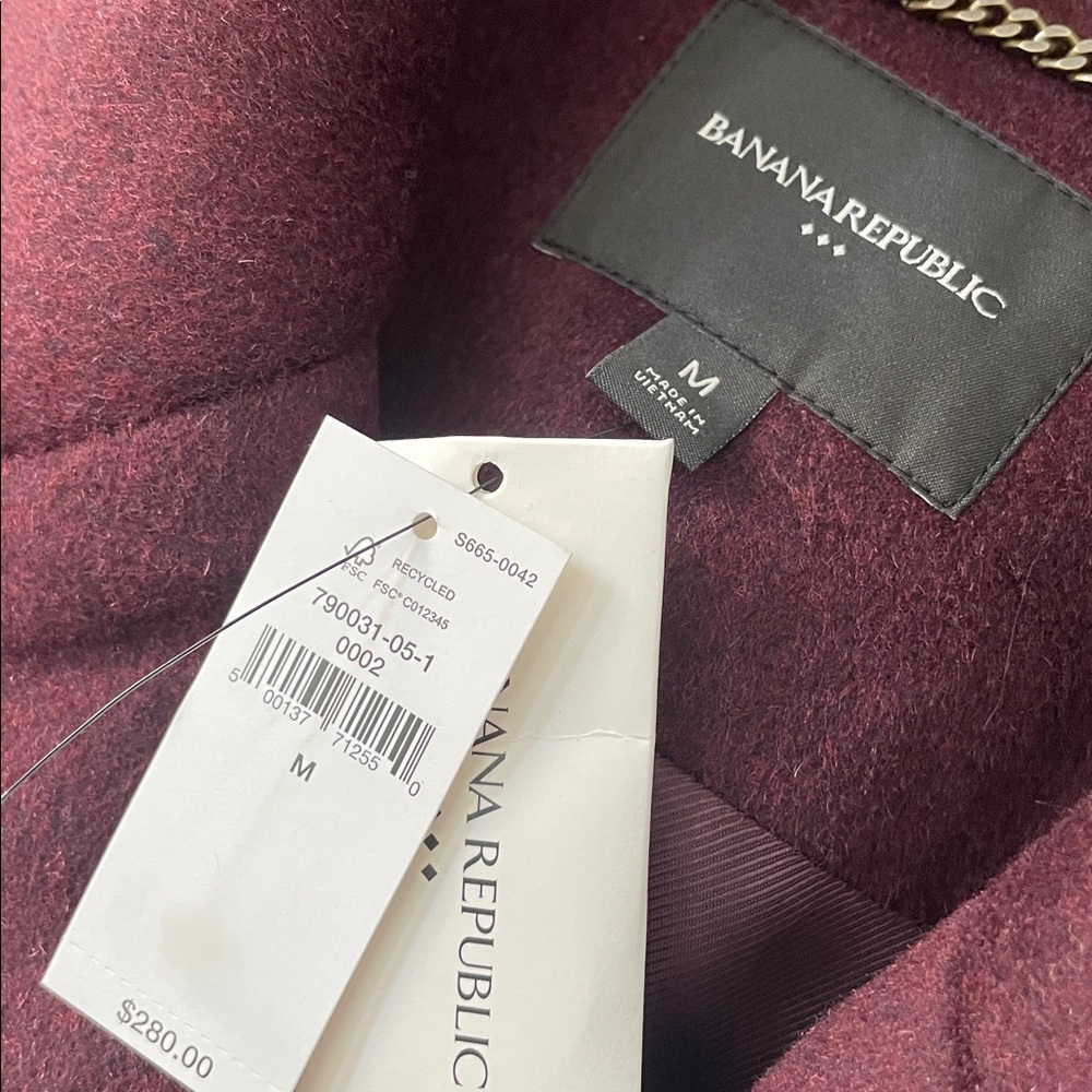 Banana Republic Factory Burgundy Wool Blend Topcoat Peacoat - Picture 8 of 9